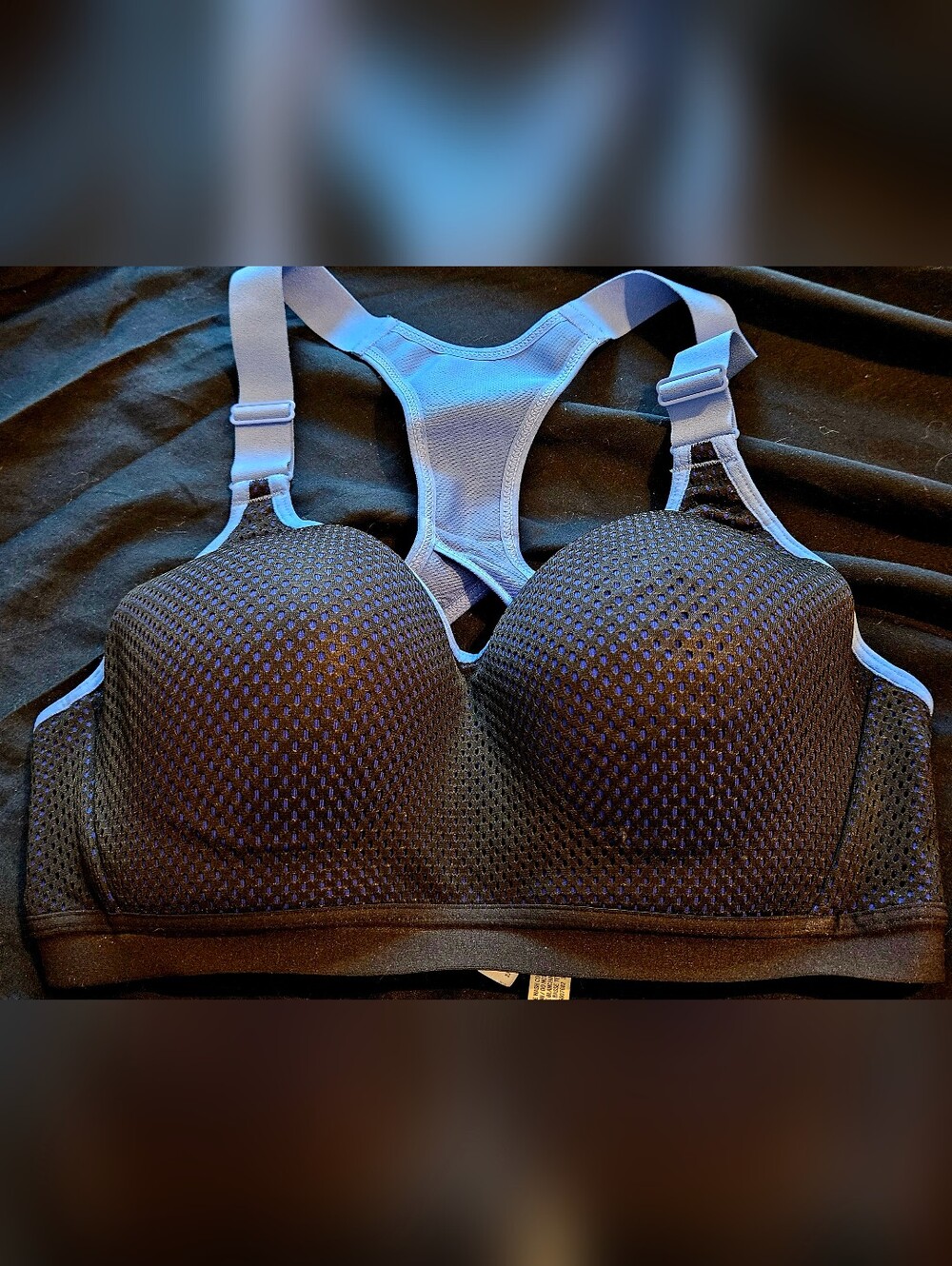 Padded Racerback Sports Bra in Black and Periwinkle